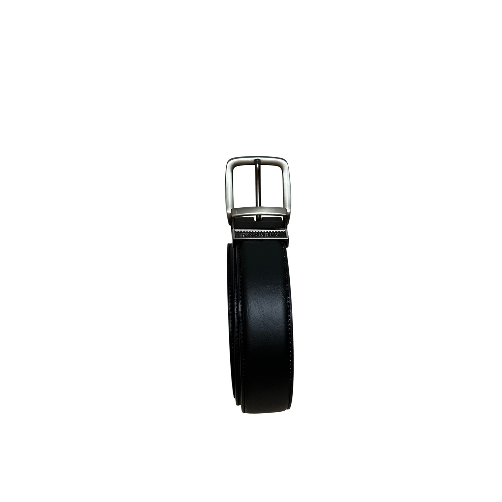 Dockers Mens Reversible Belt Black Brown Silver Tone Swivel Buckle Faux Leather